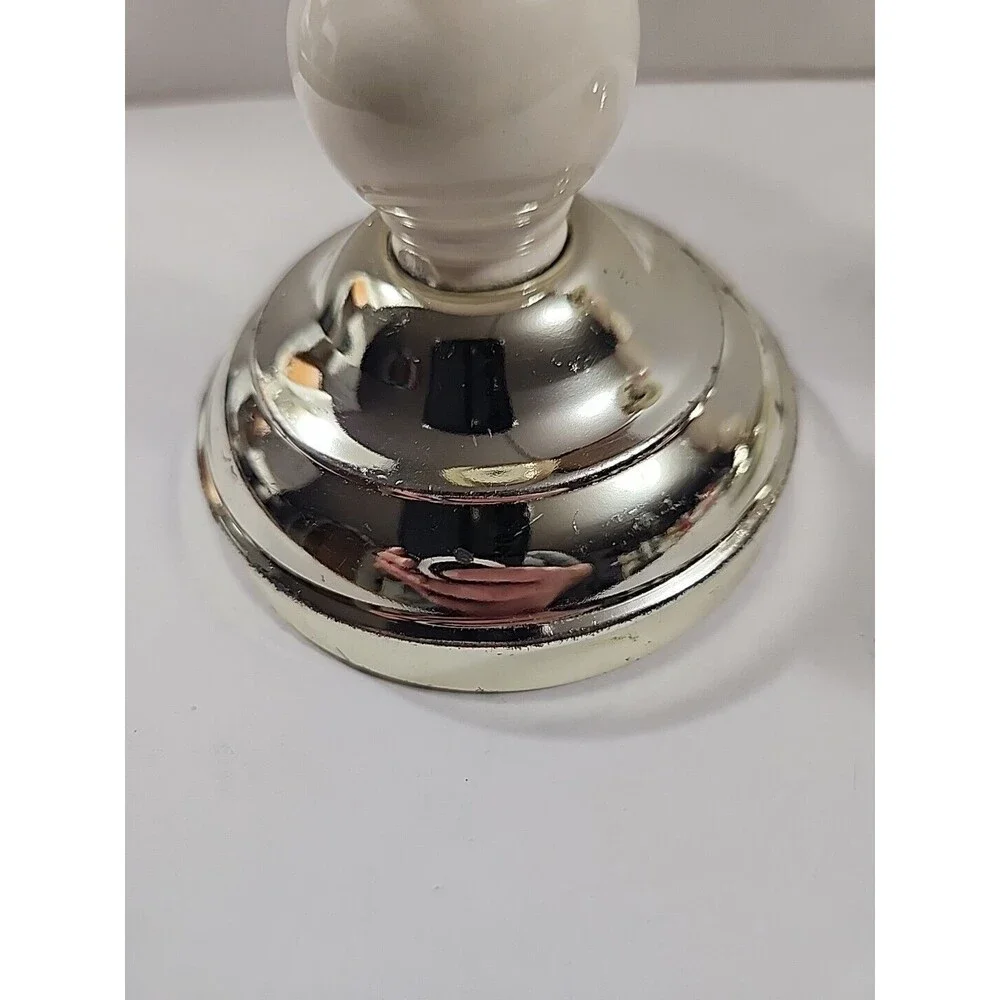 (2) Home Interiors Candle Holders Shabby Chic Pink Floral Gold Taper 7.5